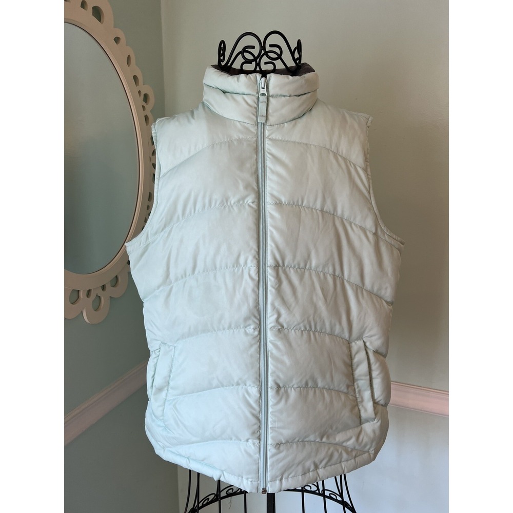 Lands' End Women's Puffer Down Vest Mint Green M 8-10 Front Zip